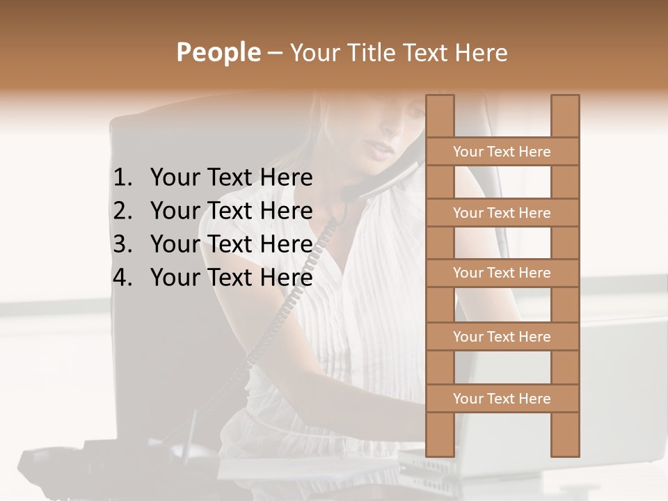 Businesswoman Sitting In Office With Laptop On Telephone PowerPoint Template