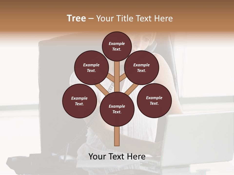 Businesswoman Sitting In Office With Laptop On Telephone PowerPoint Template