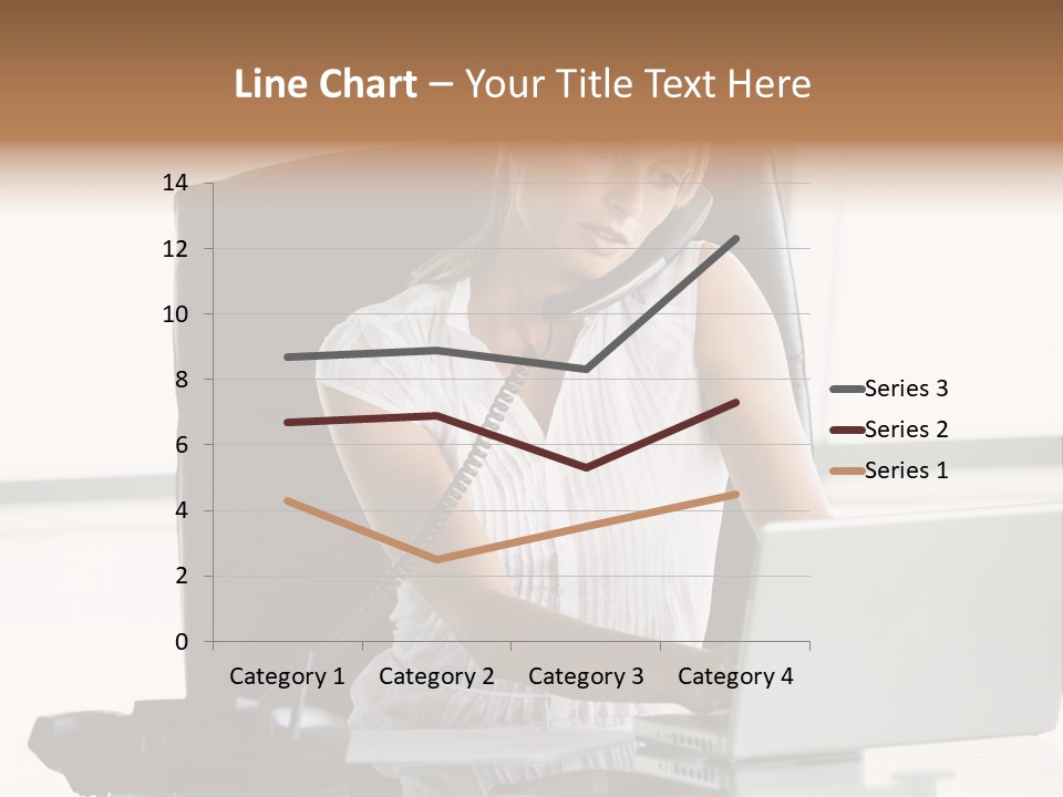 Businesswoman Sitting In Office With Laptop On Telephone PowerPoint Template