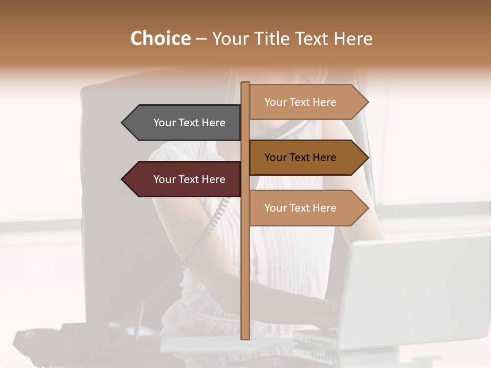 Businesswoman Sitting In Office With Laptop On Telephone PowerPoint Template