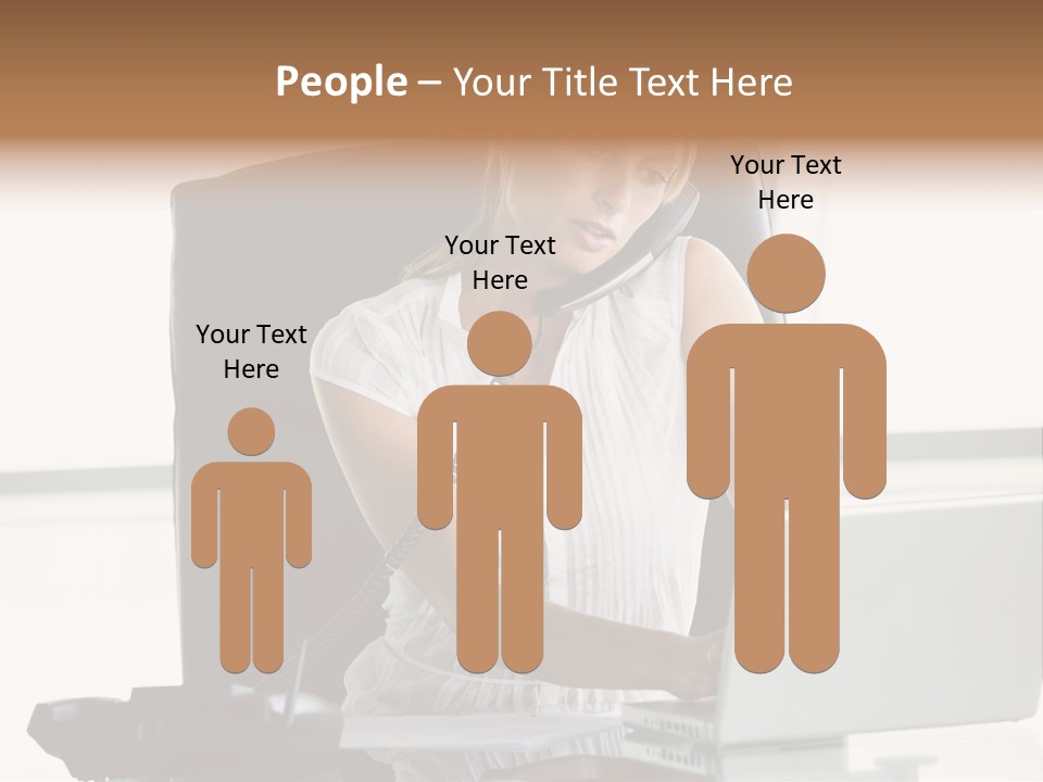 Businesswoman Sitting In Office With Laptop On Telephone PowerPoint Template