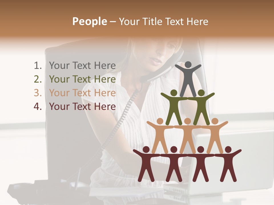 Businesswoman Sitting In Office With Laptop On Telephone PowerPoint Template