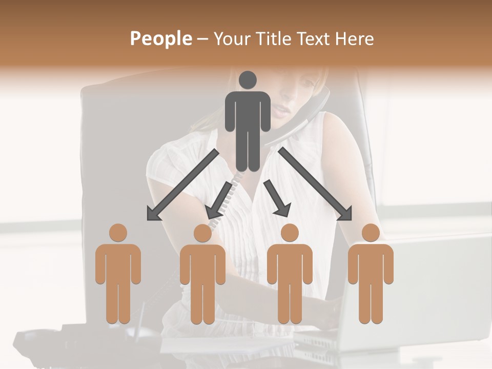 Businesswoman Sitting In Office With Laptop On Telephone PowerPoint Template