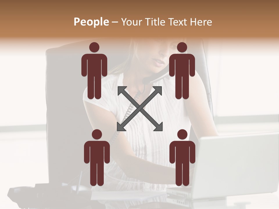 Businesswoman Sitting In Office With Laptop On Telephone PowerPoint Template