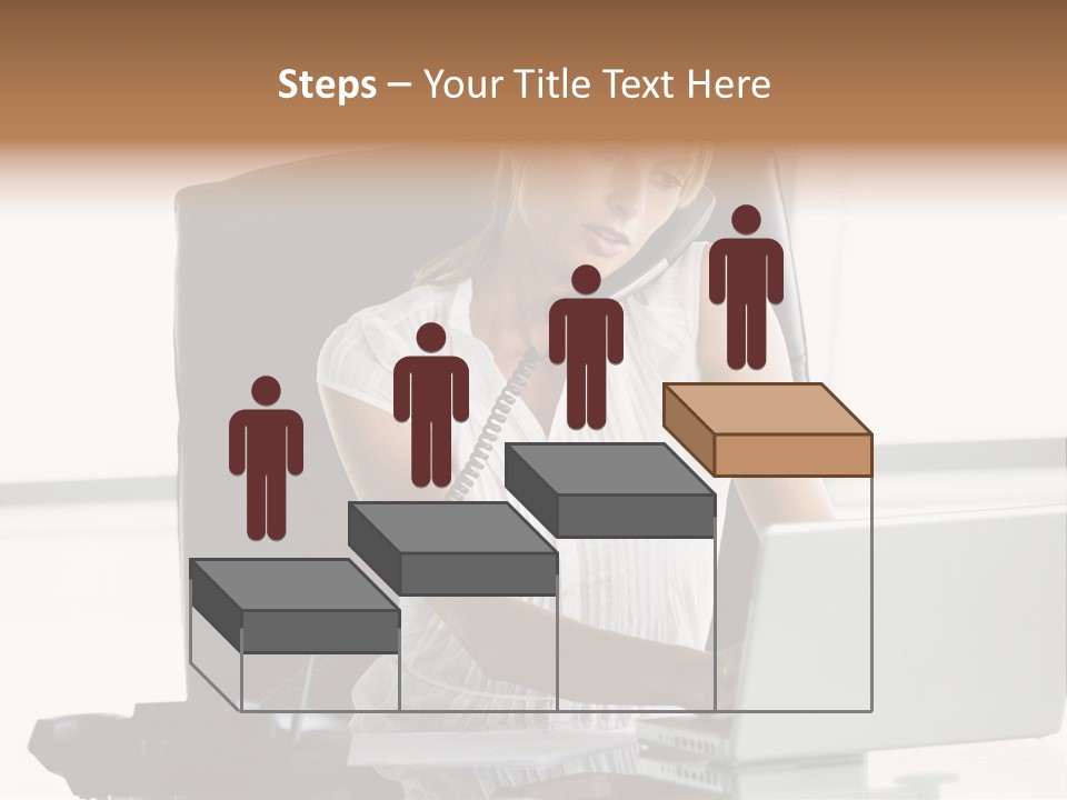 Businesswoman Sitting In Office With Laptop On Telephone PowerPoint Template