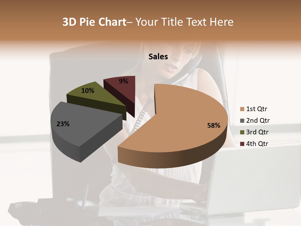 Businesswoman Sitting In Office With Laptop On Telephone PowerPoint Template