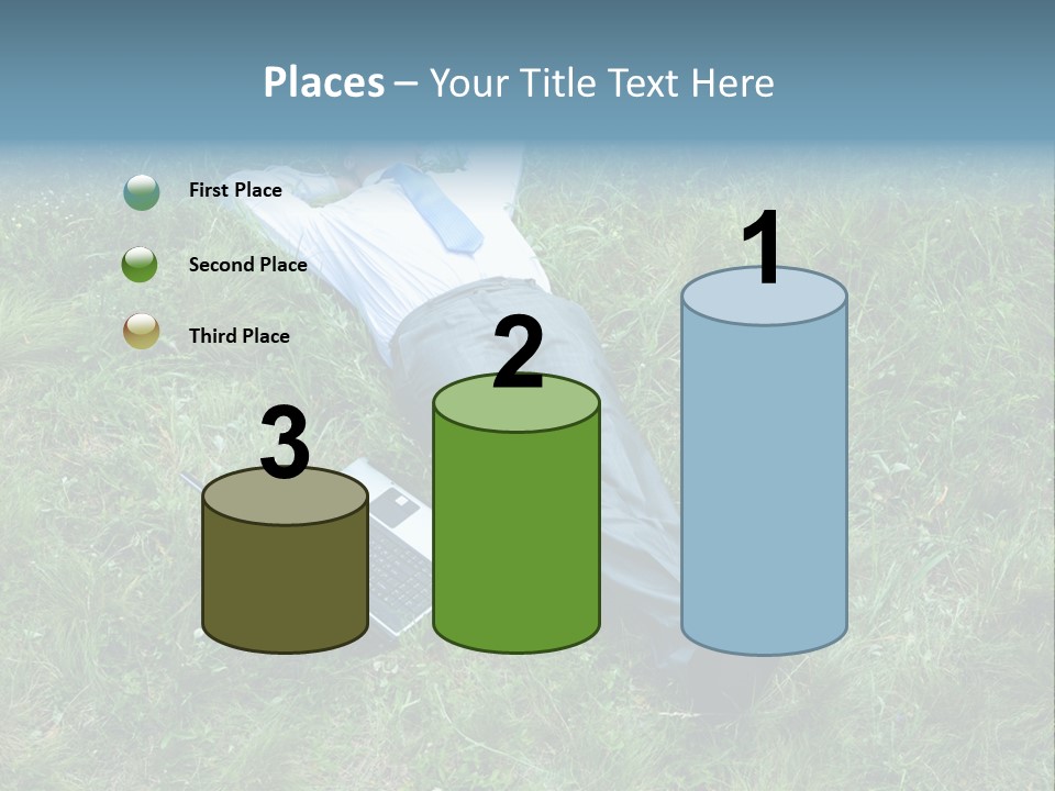 Image Of Businessman Relaxing On The Grass With Laptop Near By PowerPoint Template