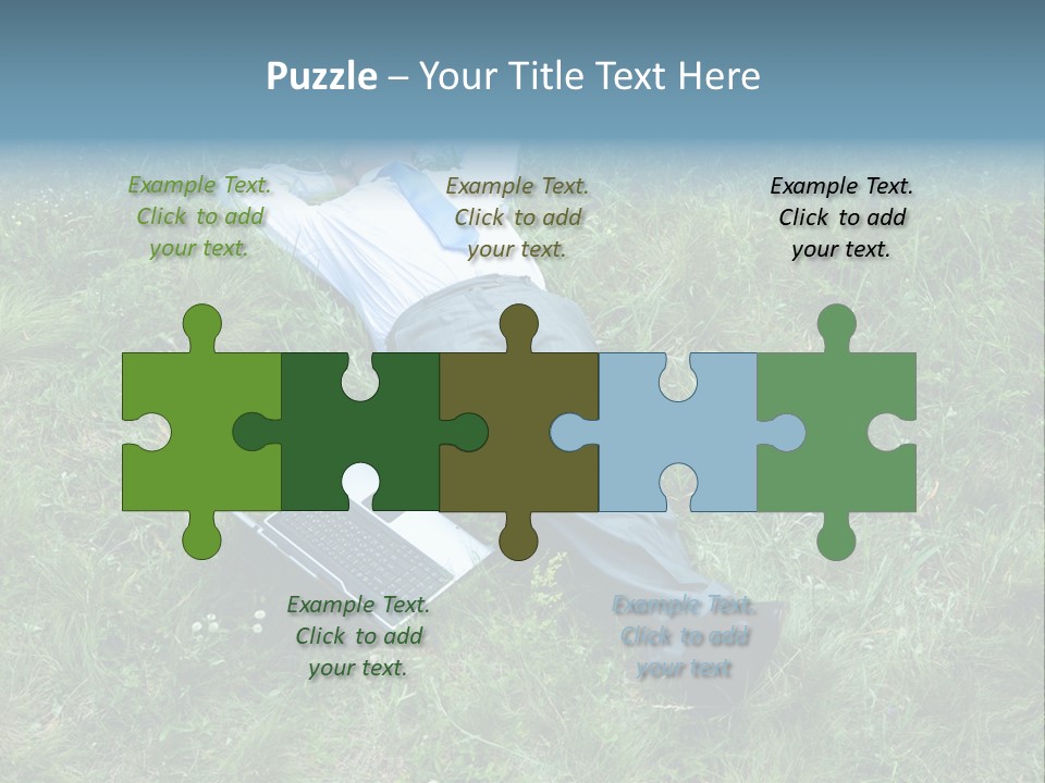 Image Of Businessman Relaxing On The Grass With Laptop Near By PowerPoint Template