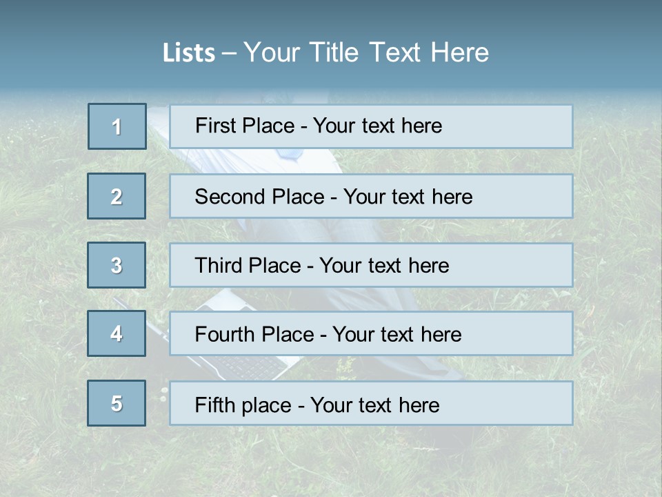 Image Of Businessman Relaxing On The Grass With Laptop Near By PowerPoint Template