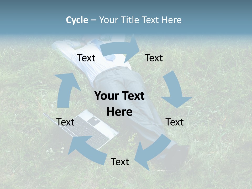 Image Of Businessman Relaxing On The Grass With Laptop Near By PowerPoint Template