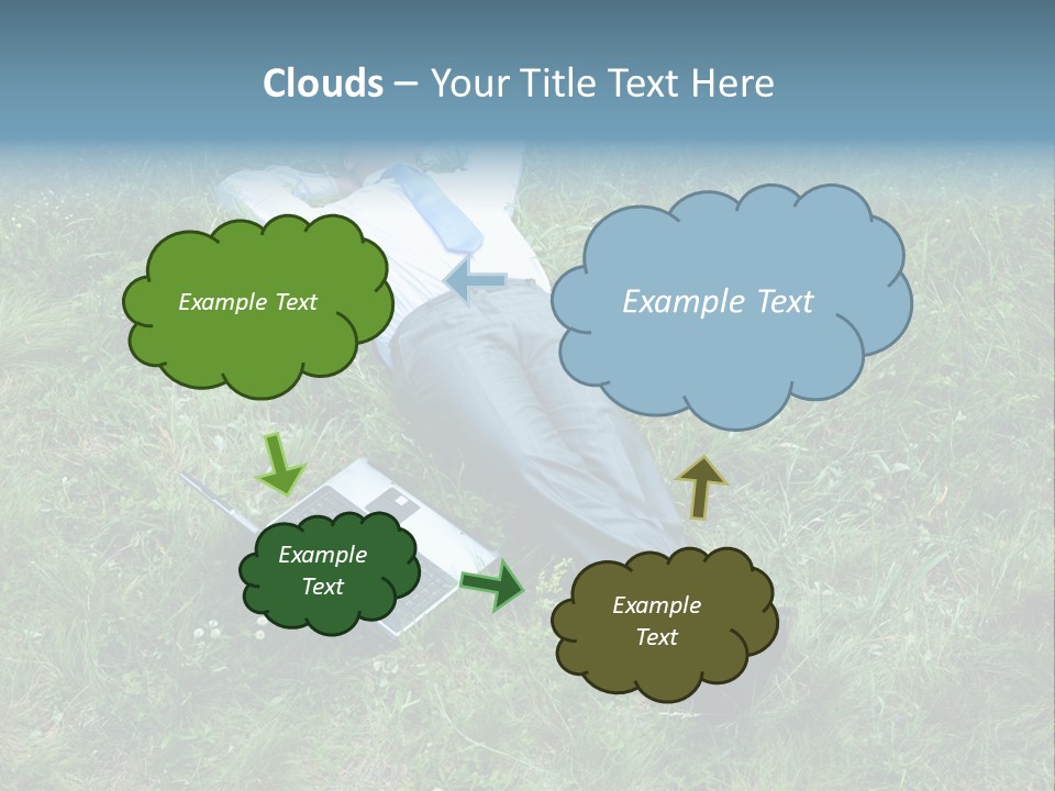 Image Of Businessman Relaxing On The Grass With Laptop Near By PowerPoint Template