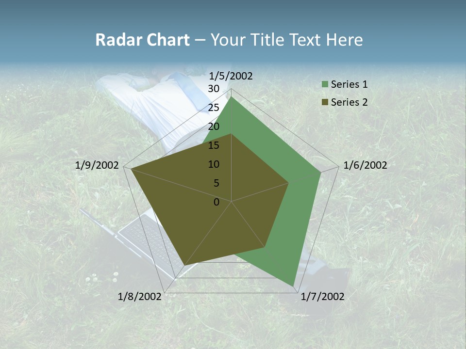 Image Of Businessman Relaxing On The Grass With Laptop Near By PowerPoint Template
