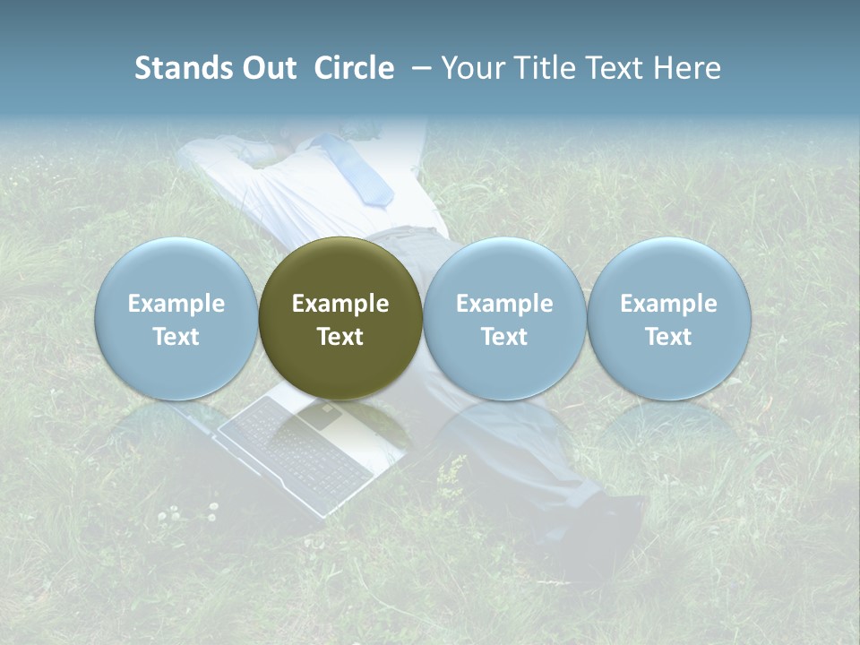 Image Of Businessman Relaxing On The Grass With Laptop Near By PowerPoint Template
