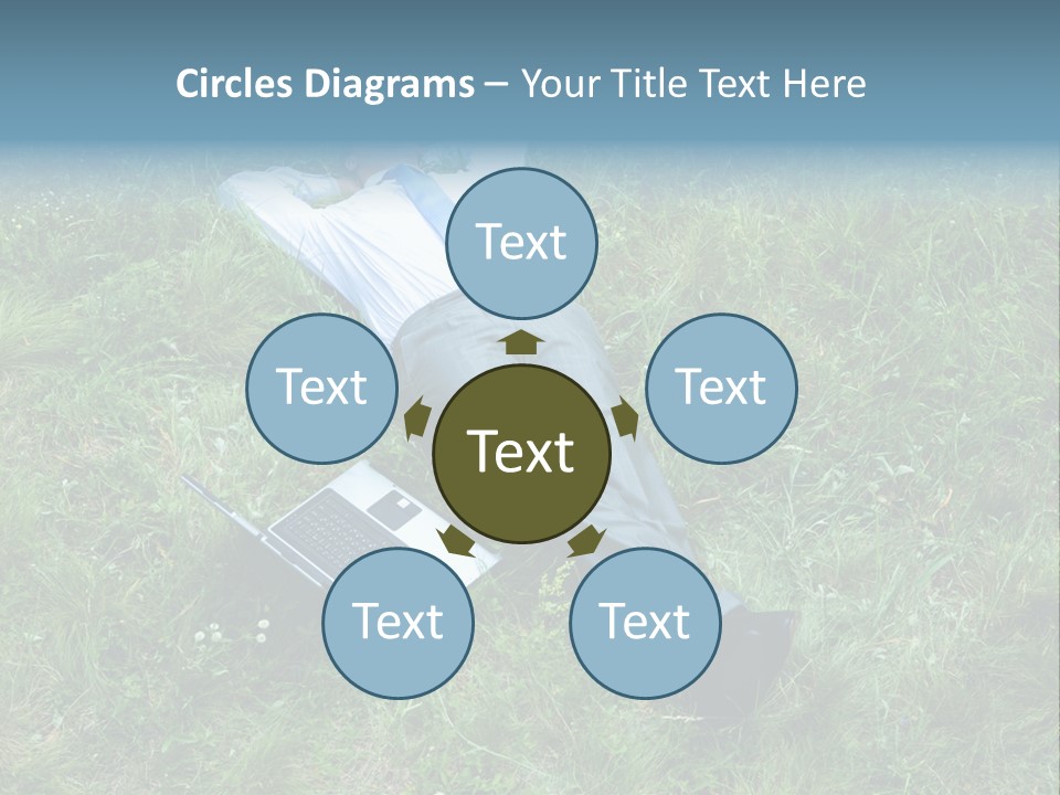 Image Of Businessman Relaxing On The Grass With Laptop Near By PowerPoint Template