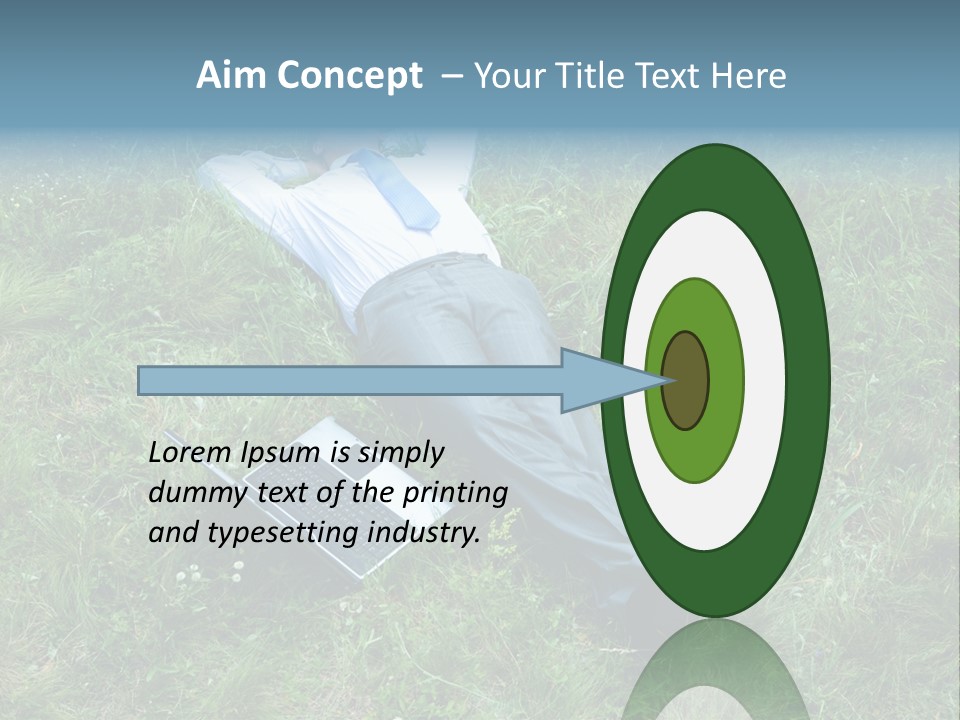 Image Of Businessman Relaxing On The Grass With Laptop Near By PowerPoint Template