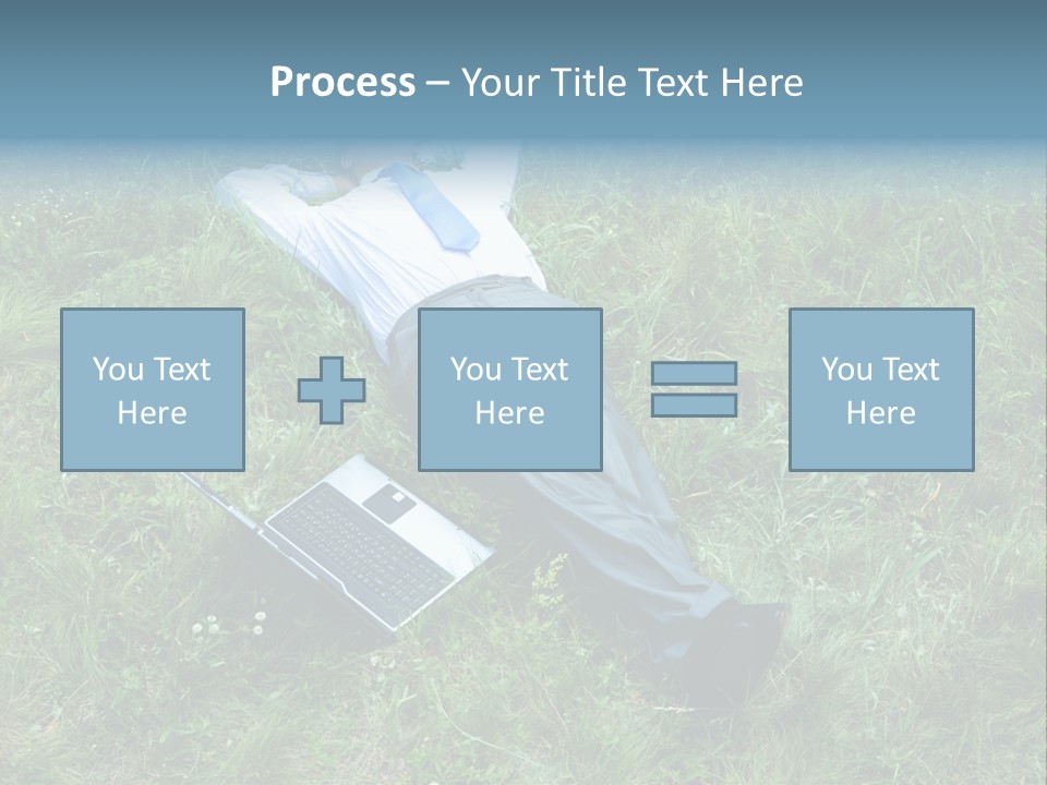 Image Of Businessman Relaxing On The Grass With Laptop Near By PowerPoint Template