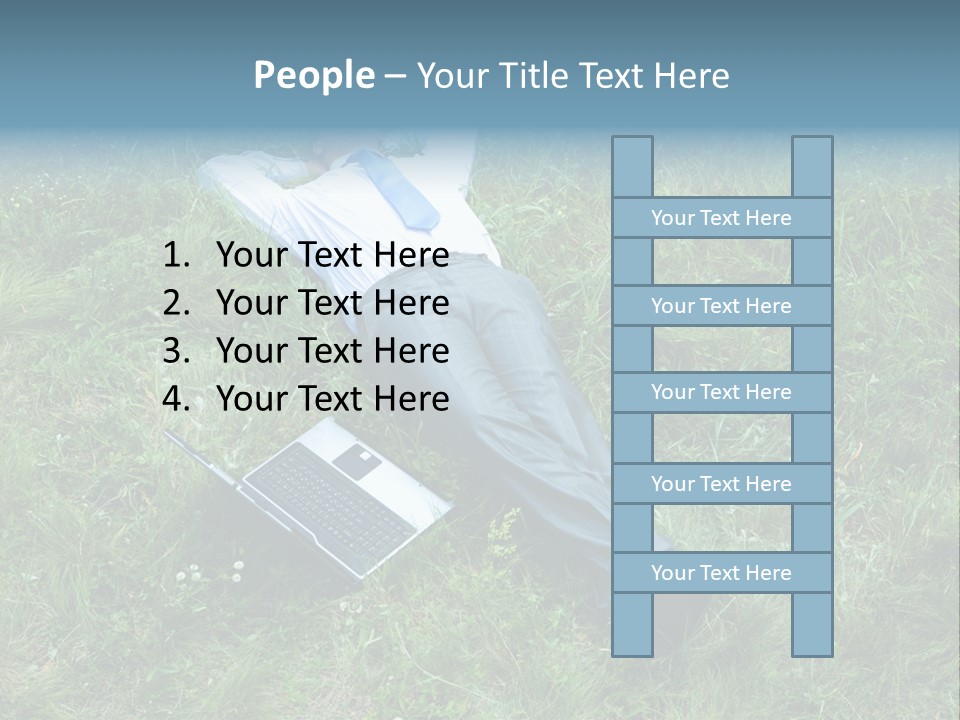 Image Of Businessman Relaxing On The Grass With Laptop Near By PowerPoint Template