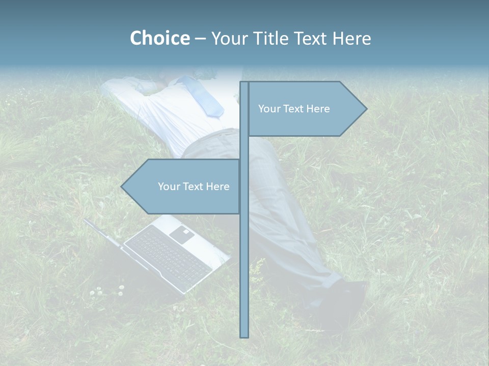 Image Of Businessman Relaxing On The Grass With Laptop Near By PowerPoint Template