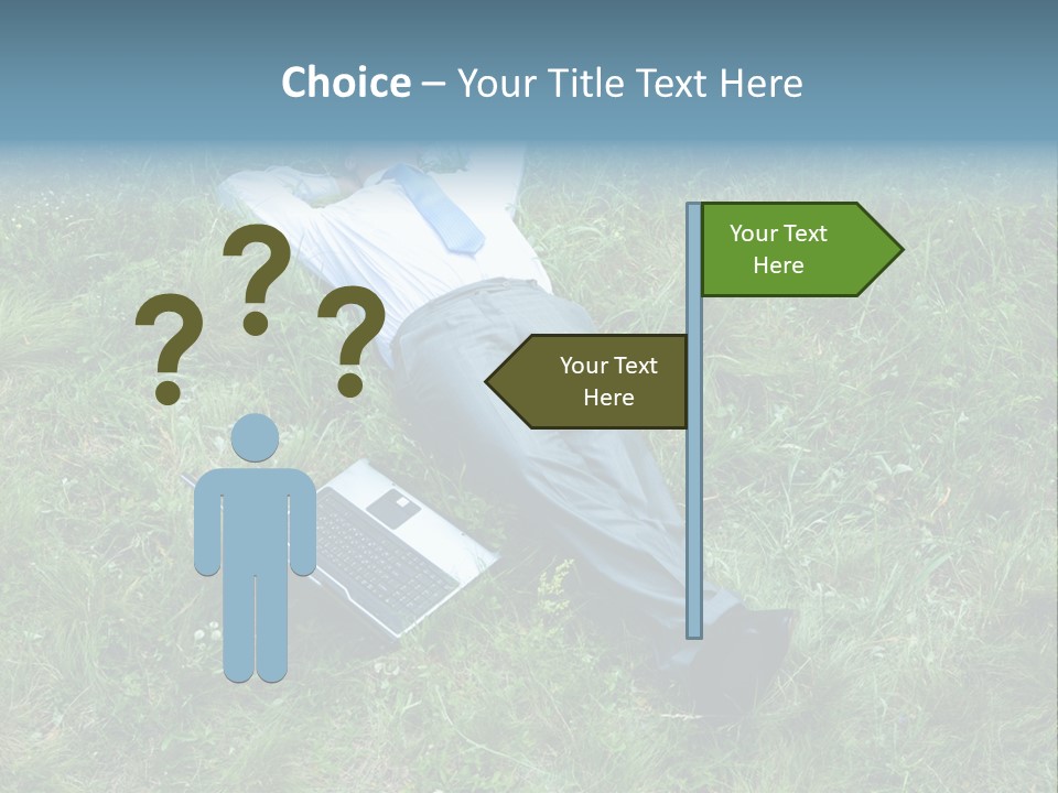 Image Of Businessman Relaxing On The Grass With Laptop Near By PowerPoint Template