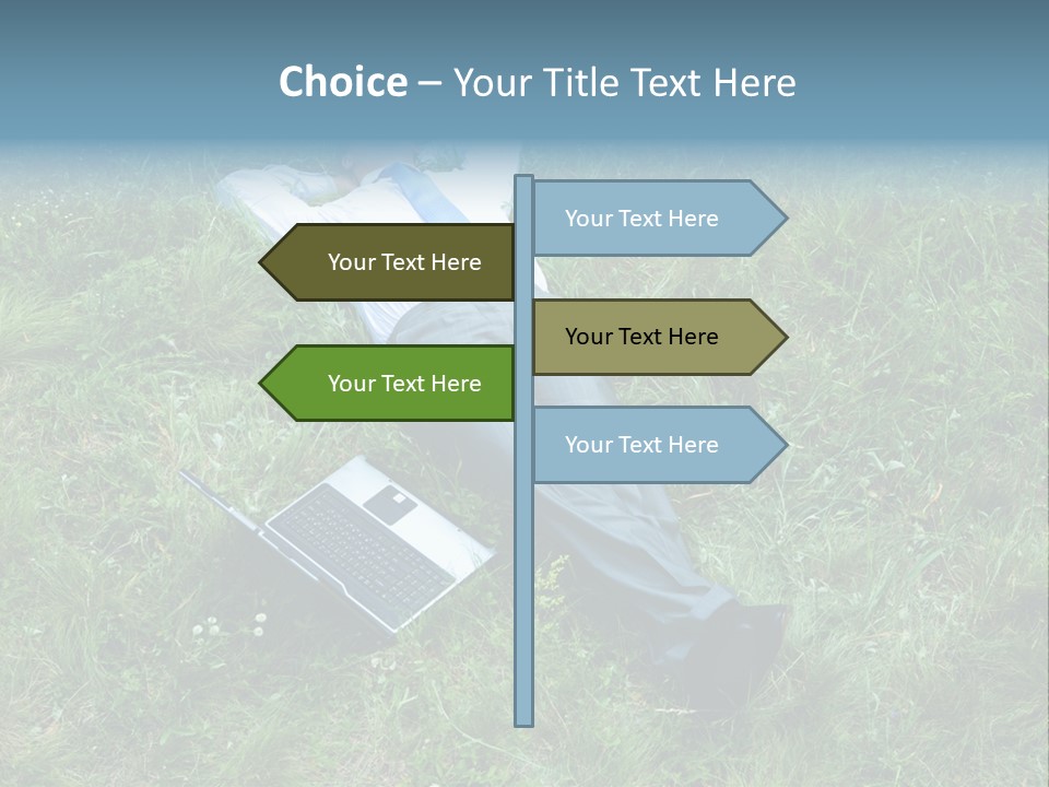 Image Of Businessman Relaxing On The Grass With Laptop Near By PowerPoint Template