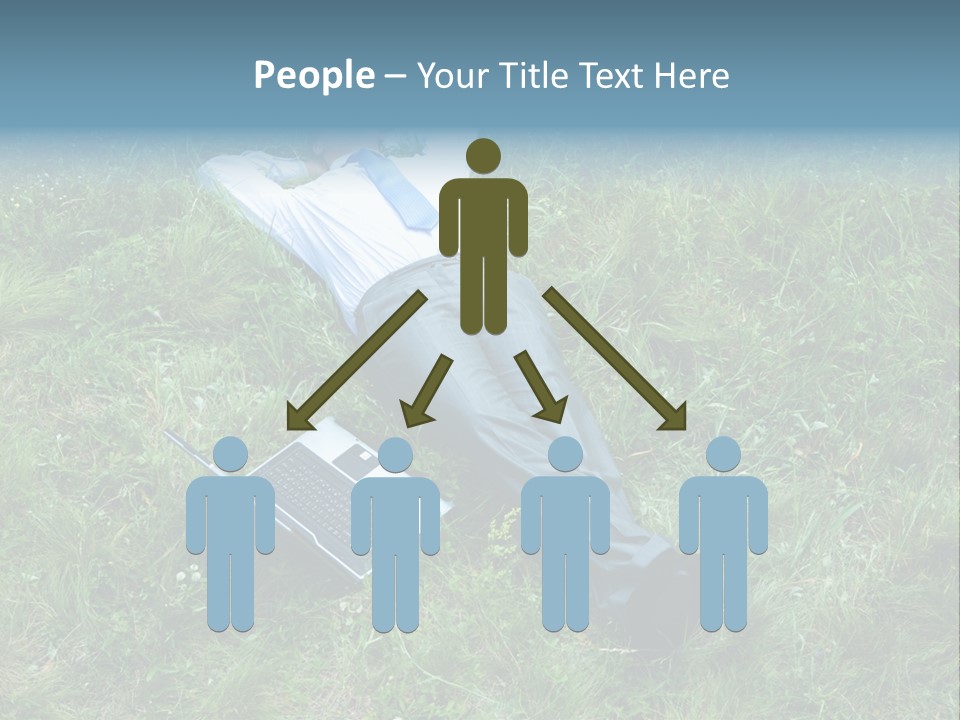 Image Of Businessman Relaxing On The Grass With Laptop Near By PowerPoint Template