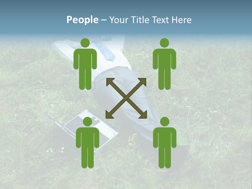 Image Of Businessman Relaxing On The Grass With Laptop Near By PowerPoint Template