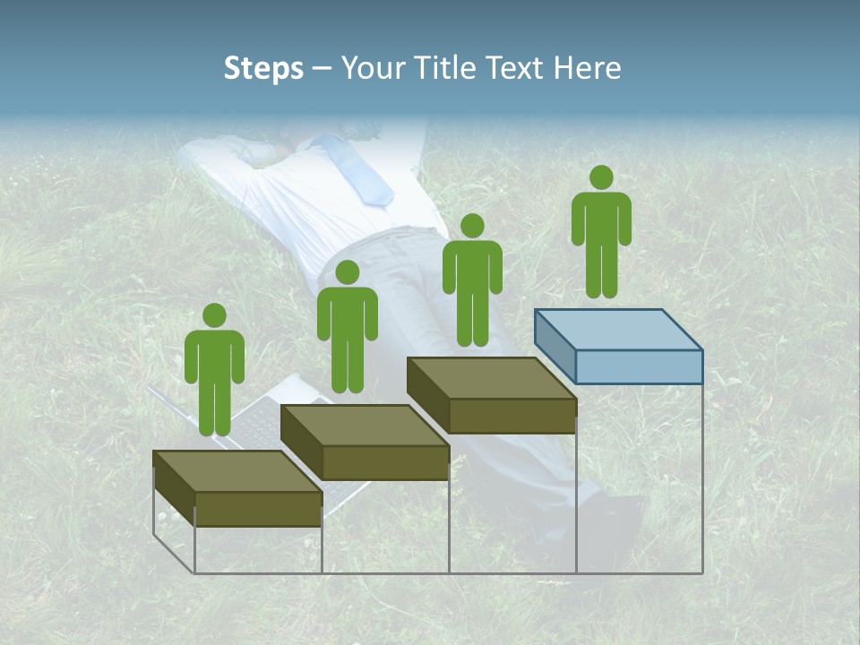 Image Of Businessman Relaxing On The Grass With Laptop Near By PowerPoint Template