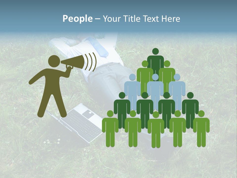 Image Of Businessman Relaxing On The Grass With Laptop Near By PowerPoint Template
