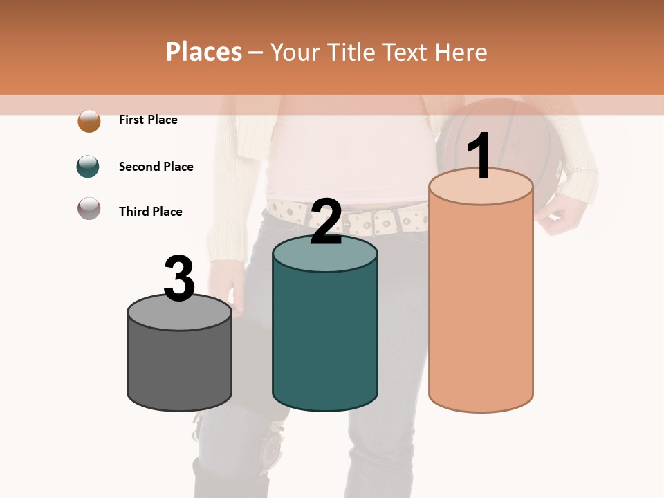 Casual Teen Girl With Basket Ball, Wearing Leg Brace. Full Body Over White With Clipping Path. PowerPoint Template