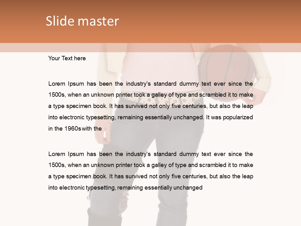 Casual Teen Girl With Basket Ball, Wearing Leg Brace. Full Body Over White With Clipping Path. PowerPoint Template