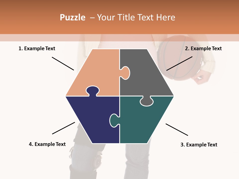 Casual Teen Girl With Basket Ball, Wearing Leg Brace. Full Body Over White With Clipping Path. PowerPoint Template