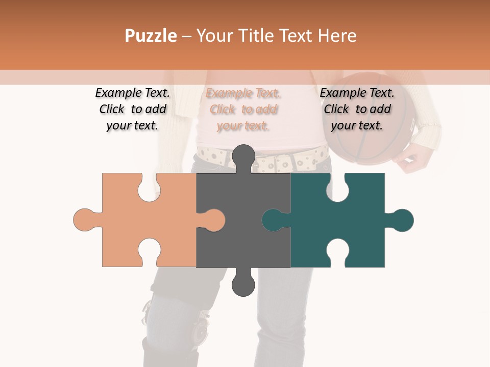 Casual Teen Girl With Basket Ball, Wearing Leg Brace. Full Body Over White With Clipping Path. PowerPoint Template