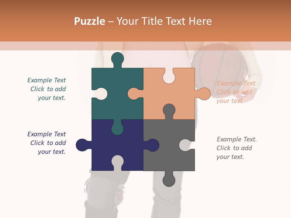 Casual Teen Girl With Basket Ball, Wearing Leg Brace. Full Body Over White With Clipping Path. PowerPoint Template