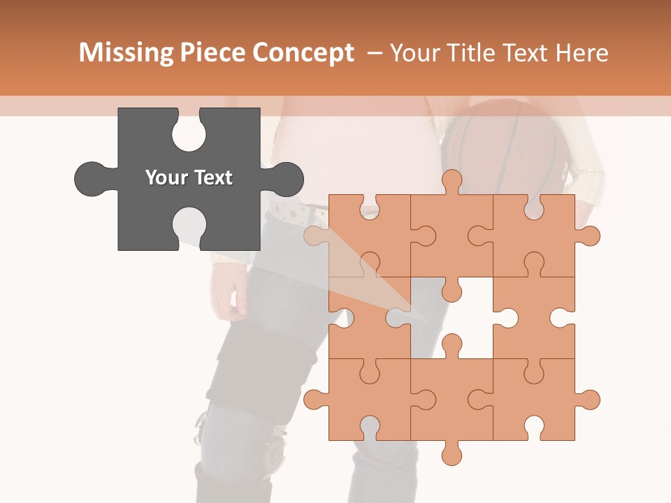 Casual Teen Girl With Basket Ball, Wearing Leg Brace. Full Body Over White With Clipping Path. PowerPoint Template