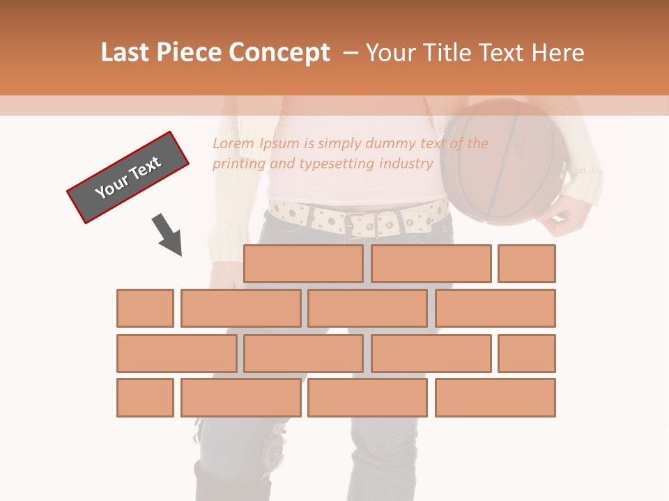 Casual Teen Girl With Basket Ball, Wearing Leg Brace. Full Body Over White With Clipping Path. PowerPoint Template