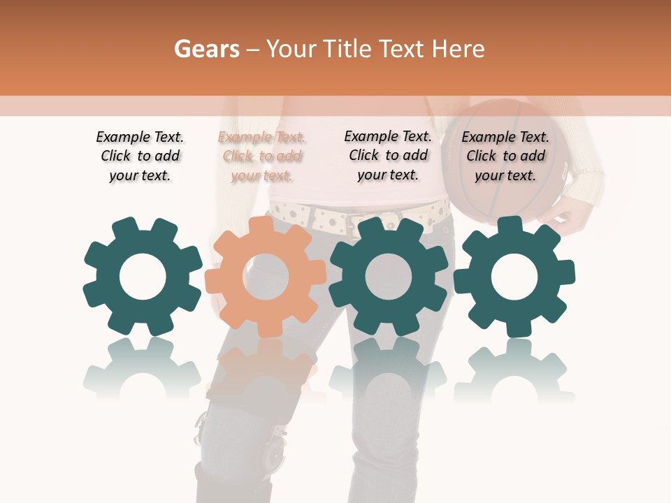 Casual Teen Girl With Basket Ball, Wearing Leg Brace. Full Body Over White With Clipping Path. PowerPoint Template