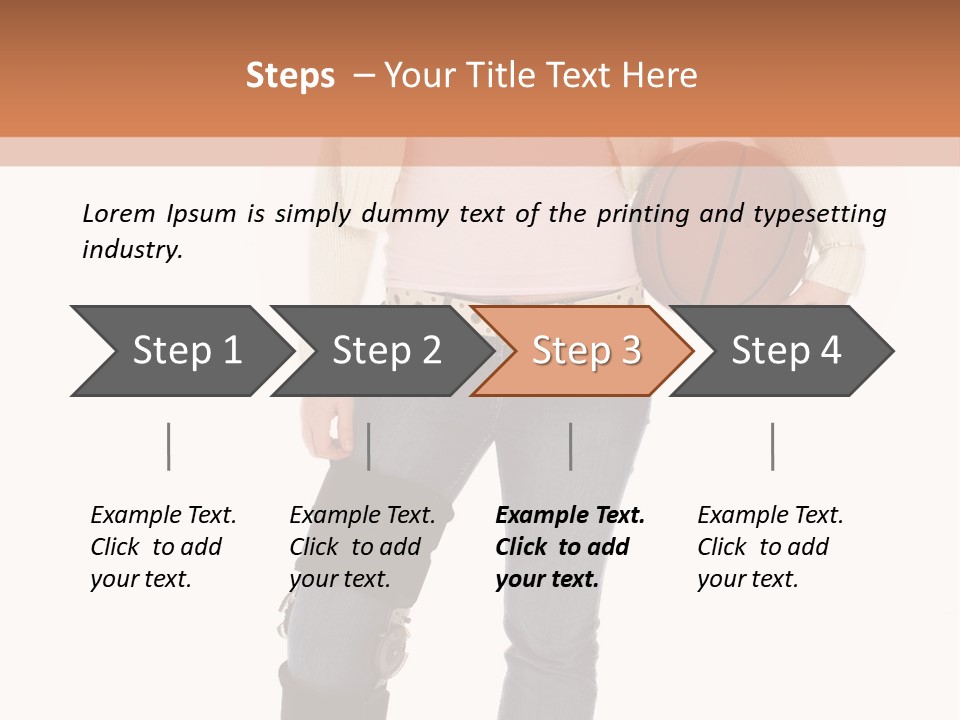 Casual Teen Girl With Basket Ball, Wearing Leg Brace. Full Body Over White With Clipping Path. PowerPoint Template