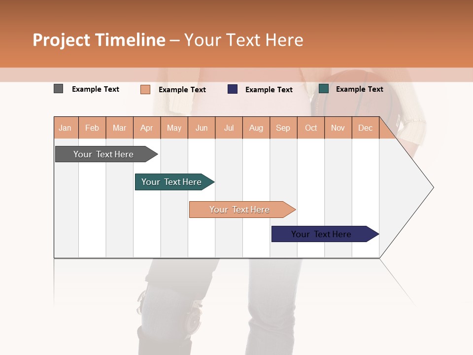 Casual Teen Girl With Basket Ball, Wearing Leg Brace. Full Body Over White With Clipping Path. PowerPoint Template