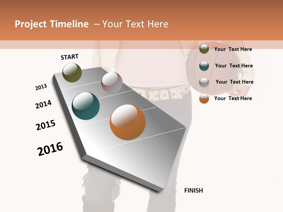 Casual Teen Girl With Basket Ball, Wearing Leg Brace. Full Body Over White With Clipping Path. PowerPoint Template