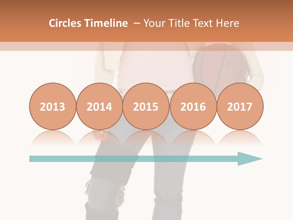 Casual Teen Girl With Basket Ball, Wearing Leg Brace. Full Body Over White With Clipping Path. PowerPoint Template