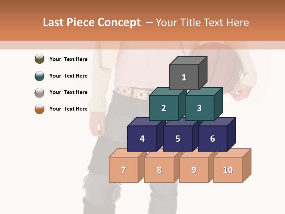 Casual Teen Girl With Basket Ball, Wearing Leg Brace. Full Body Over White With Clipping Path. PowerPoint Template