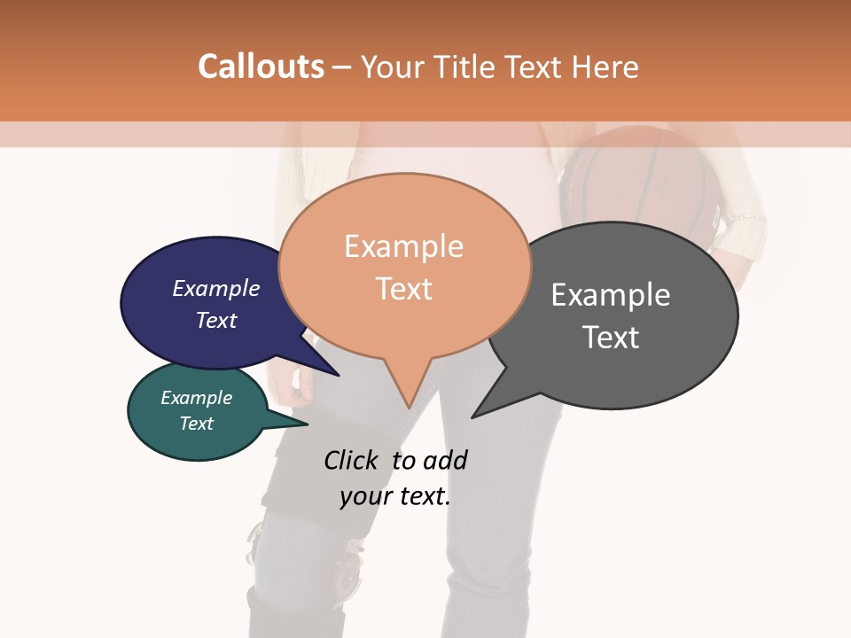 Casual Teen Girl With Basket Ball, Wearing Leg Brace. Full Body Over White With Clipping Path. PowerPoint Template