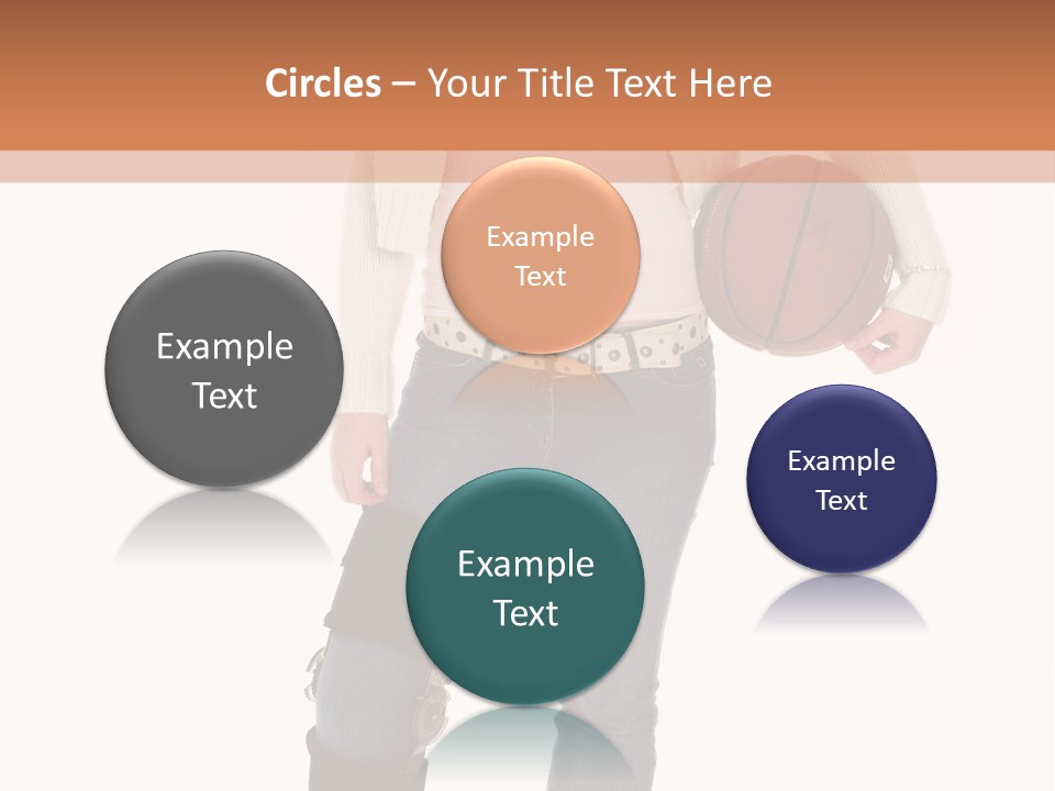 Casual Teen Girl With Basket Ball, Wearing Leg Brace. Full Body Over White With Clipping Path. PowerPoint Template