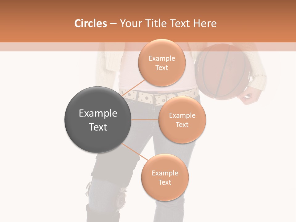 Casual Teen Girl With Basket Ball, Wearing Leg Brace. Full Body Over White With Clipping Path. PowerPoint Template