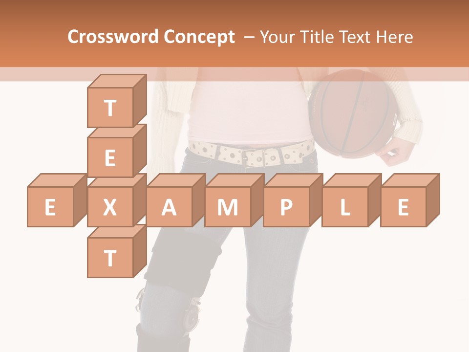 Casual Teen Girl With Basket Ball, Wearing Leg Brace. Full Body Over White With Clipping Path. PowerPoint Template