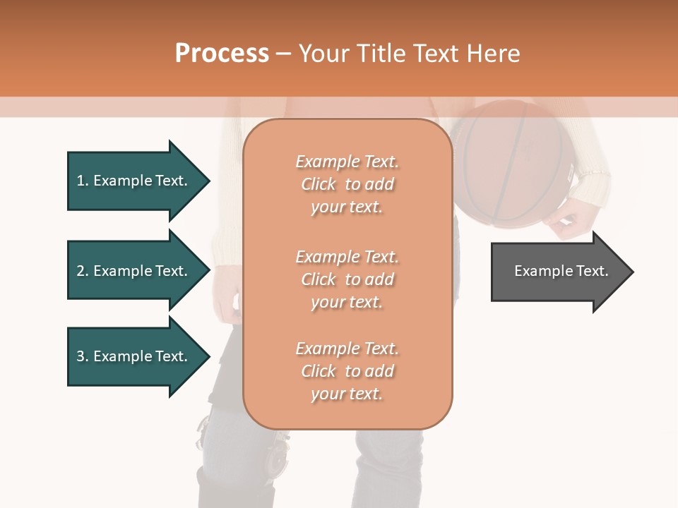 Casual Teen Girl With Basket Ball, Wearing Leg Brace. Full Body Over White With Clipping Path. PowerPoint Template