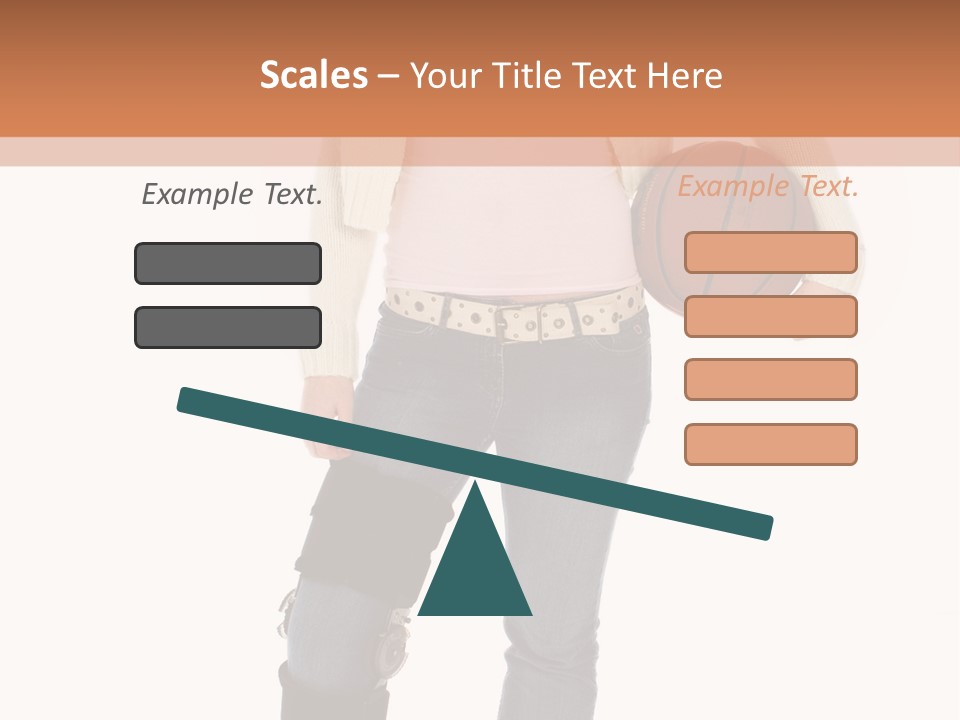 Casual Teen Girl With Basket Ball, Wearing Leg Brace. Full Body Over White With Clipping Path. PowerPoint Template