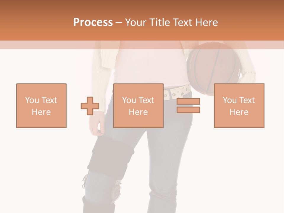 Casual Teen Girl With Basket Ball, Wearing Leg Brace. Full Body Over White With Clipping Path. PowerPoint Template