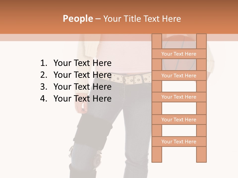 Casual Teen Girl With Basket Ball, Wearing Leg Brace. Full Body Over White With Clipping Path. PowerPoint Template