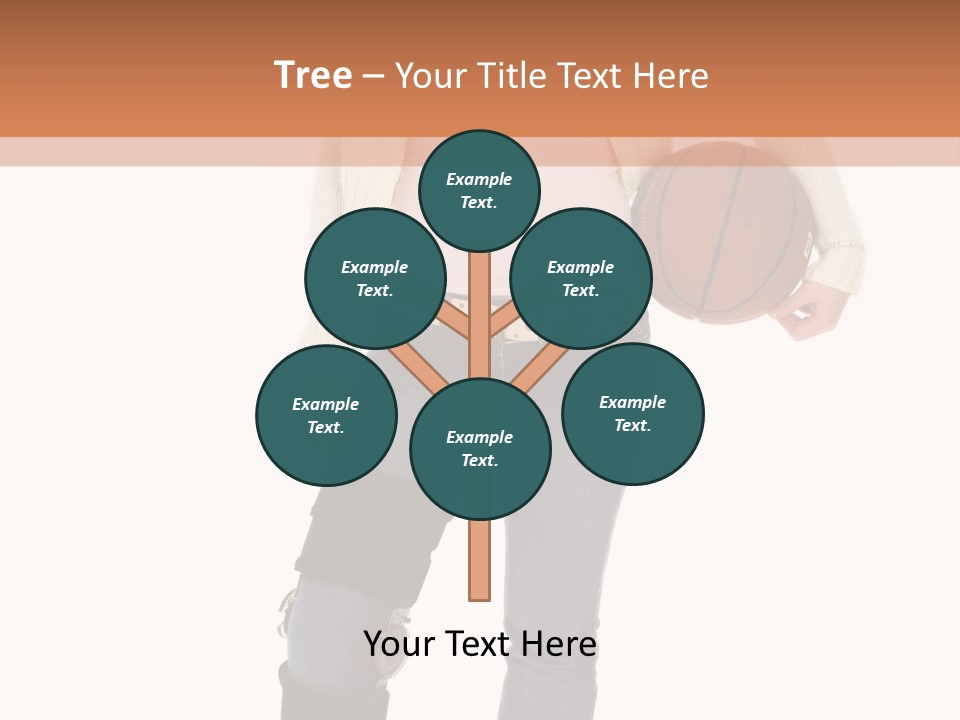 Casual Teen Girl With Basket Ball, Wearing Leg Brace. Full Body Over White With Clipping Path. PowerPoint Template